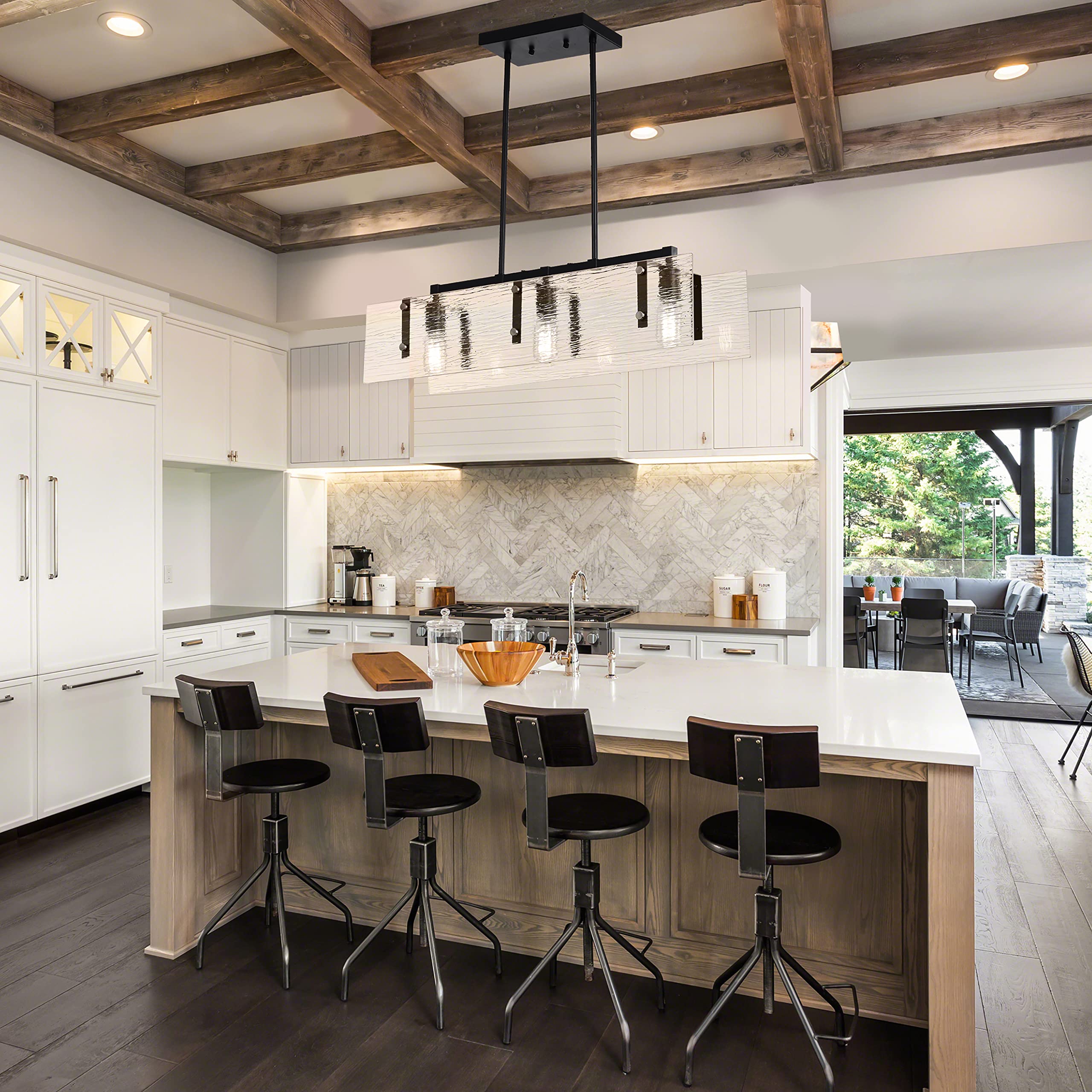 Edvivi Modern 3-Light Kitchen Island Pendant Lighting - Adjustable Hanging Fixture with Black & Antique Gold Finish, Verre Strie Glass Shade - Perfect for Dining Room, Breakfast Nook, and Contemporary Kitchen Lighting
