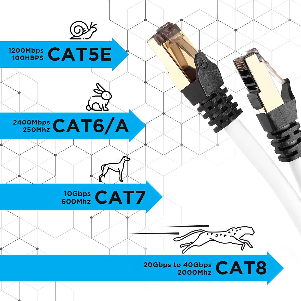 Duronic CAT 8 Ethernet Cable 3M (10ft) - High Speed 40Gbps, 2000MHz, Shielded SFTP Network Cable with Snagless RJ45 Connector - Ideal for Gaming, Streaming & Home Office Setup