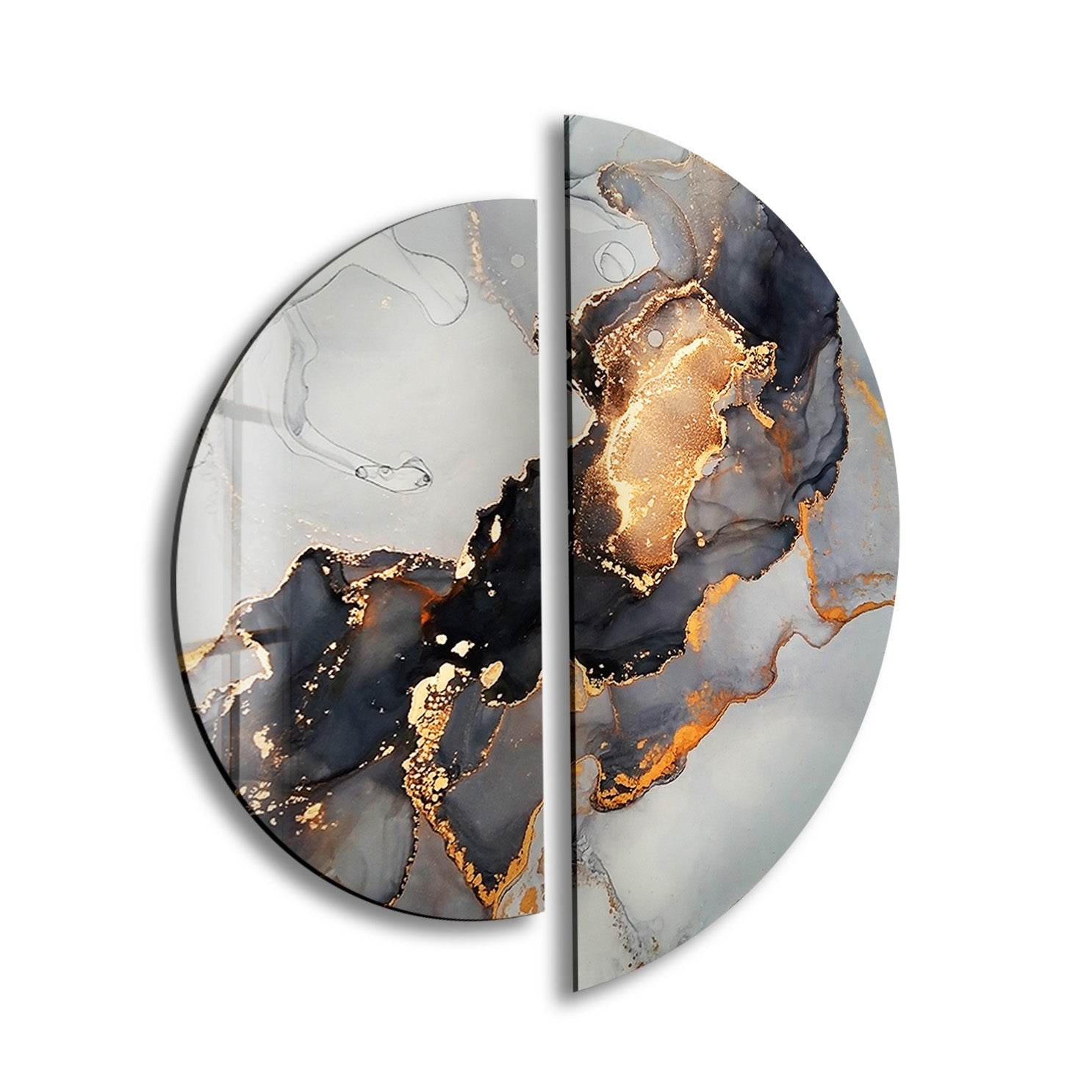 2 Piece Grey Golden Marble Glass Wall Art Set - Modern Abstract Home Decor for Living Room, Bedroom, Office - Shatterproof Tempered Glass Hanging Decor