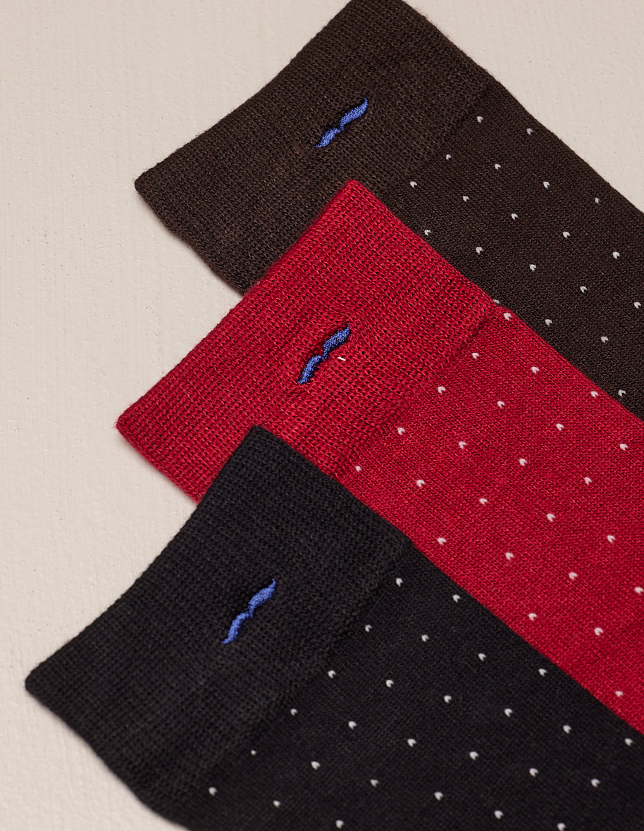 3-Pack Blue, Red & Brown Polka Dot Socks - Casual, Athletic & Everyday Wear for Men & Women
