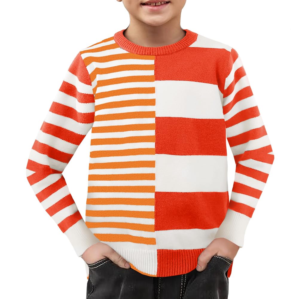 Boys' Striped Crewneck Pullover Sweater - Soft & Comfortable Kids' Fashion Top for Ages 5-14 | Perfect for School, Playdates & Family Outings