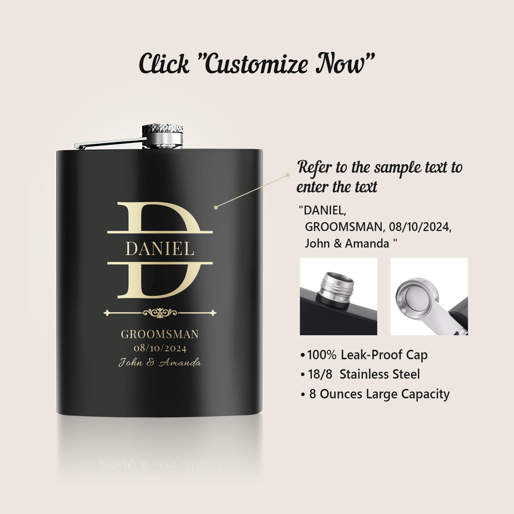 Personalized Groomsmen Flask Set of 9 - Custom Engraved 304 Stainless Steel Whiskey Flasks for Wedding Party, Best Man, Groom & Father of the Bride - Perfect for Bachelor Parties, Weddings & Anniversary Gifts