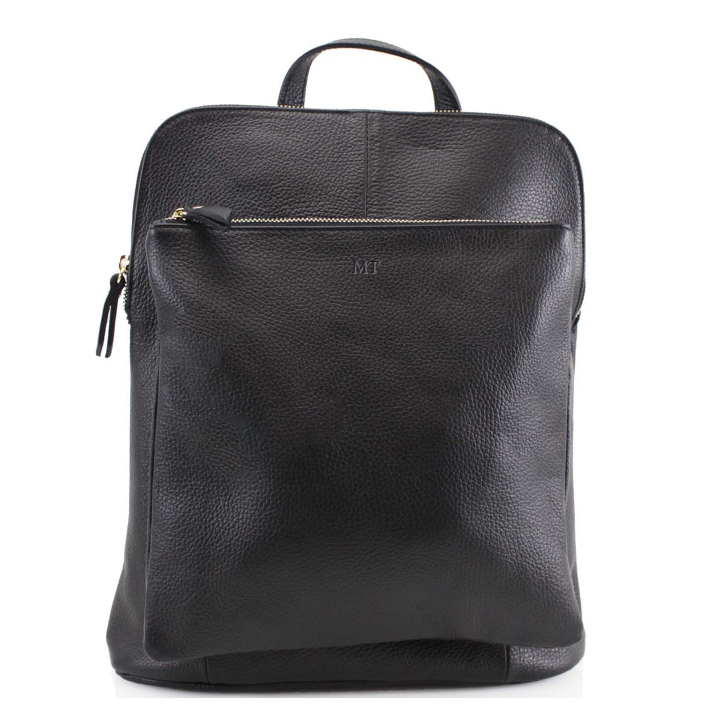 Carnaby Of London Embossed Monogram Leather Backpack for Women - Stylish College School Bag & Travel Daypack for Work, Commute and Weekend Outings