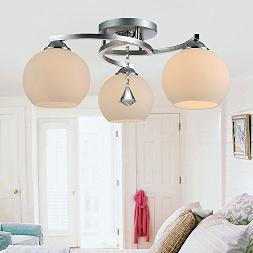 Modern Crystal Glass Ceiling Lamp - 3-Light Minimalist Chandelier for Bedroom, Living Room & Kids Room (45x45x23cm) | Elegant Home Lighting Fixture for Dining Room, Nursery & Hallway Decor