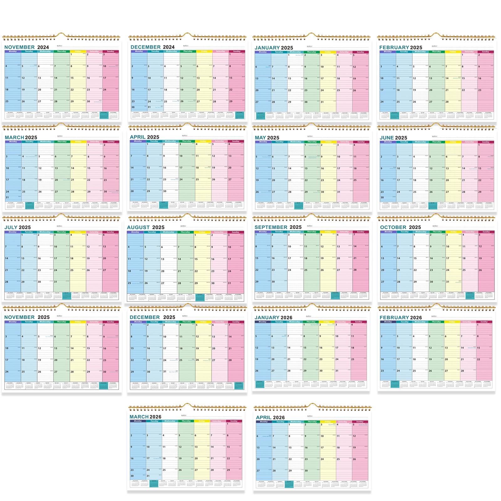 2025 UK Wall Calendar - 18 Month Family Planner (November 2024 to April 2026) with Large Writing Blocks & Hanging Holes | Perfect for Home, Office & School Organization | Landscape Yearly Planner for Family Scheduling & Event Tracking