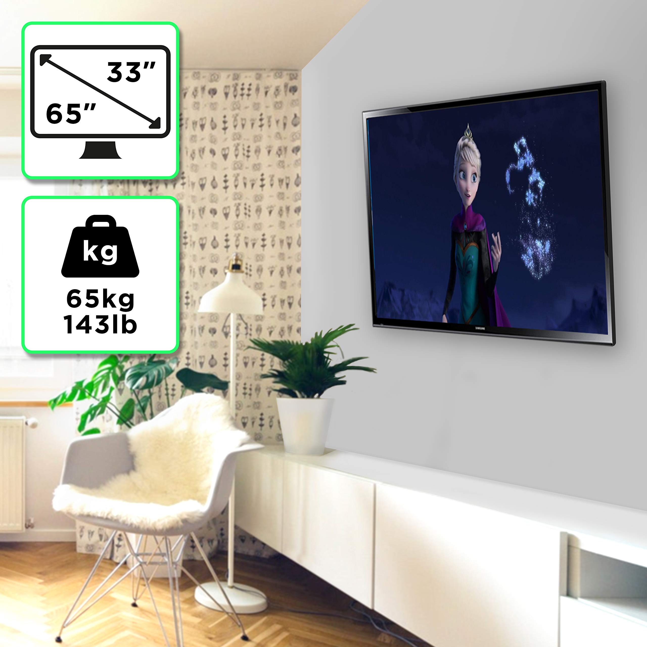 Duronic TVB103M Heavy Duty Tilting TV Wall Mount Bracket for 32-65 Inch Screens | Adjustable VESA 200x200 to 600x400 | Perfect for Living Room, Bedroom & Home Theater Setup (Black)