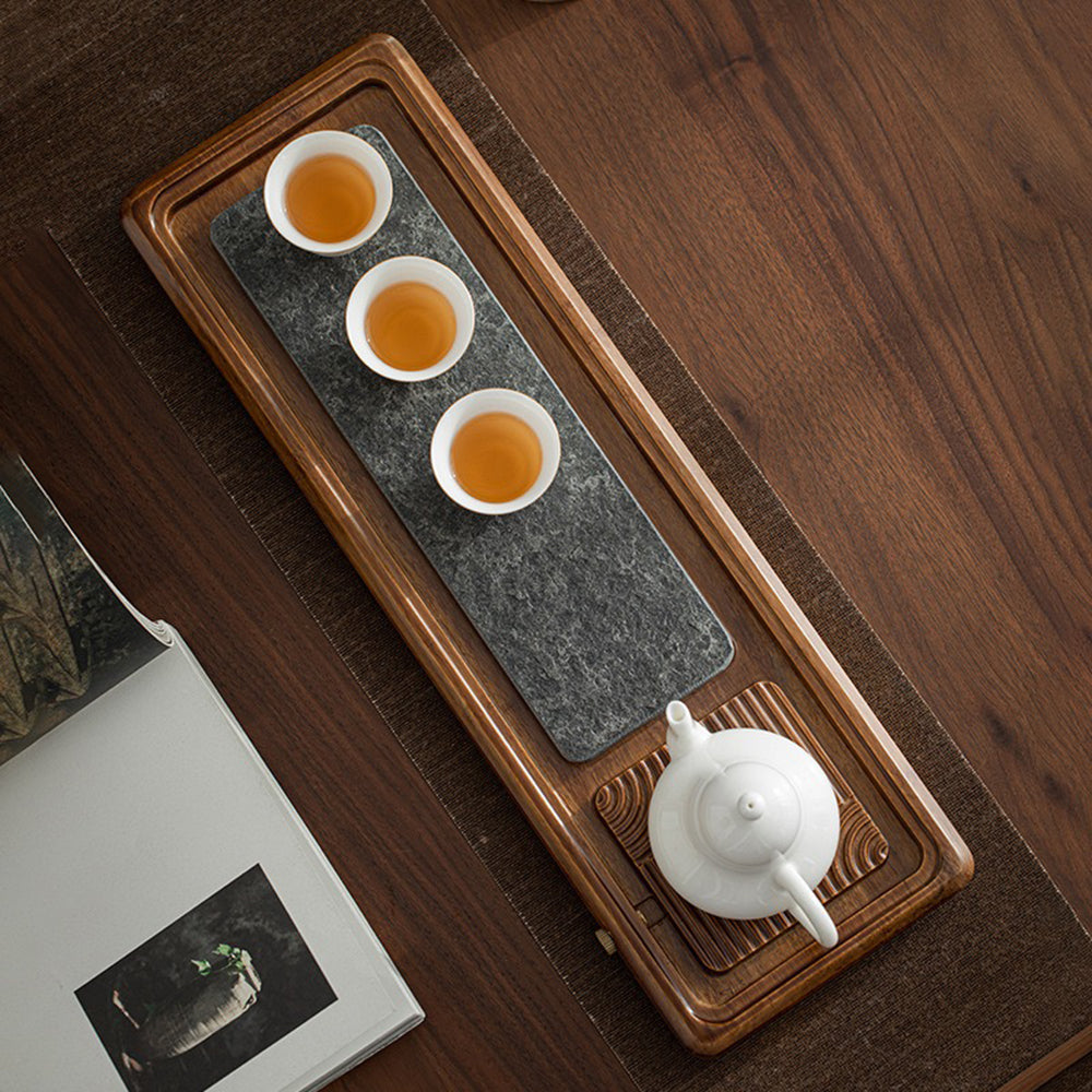 Premium Black Stone & Heavy Bamboo Tea Tray - Durable Tea Ceremony Set for Matcha, Gongfu & Japanese Tea Brewing - Perfect for Home, Office & Zen Meditation Spaces