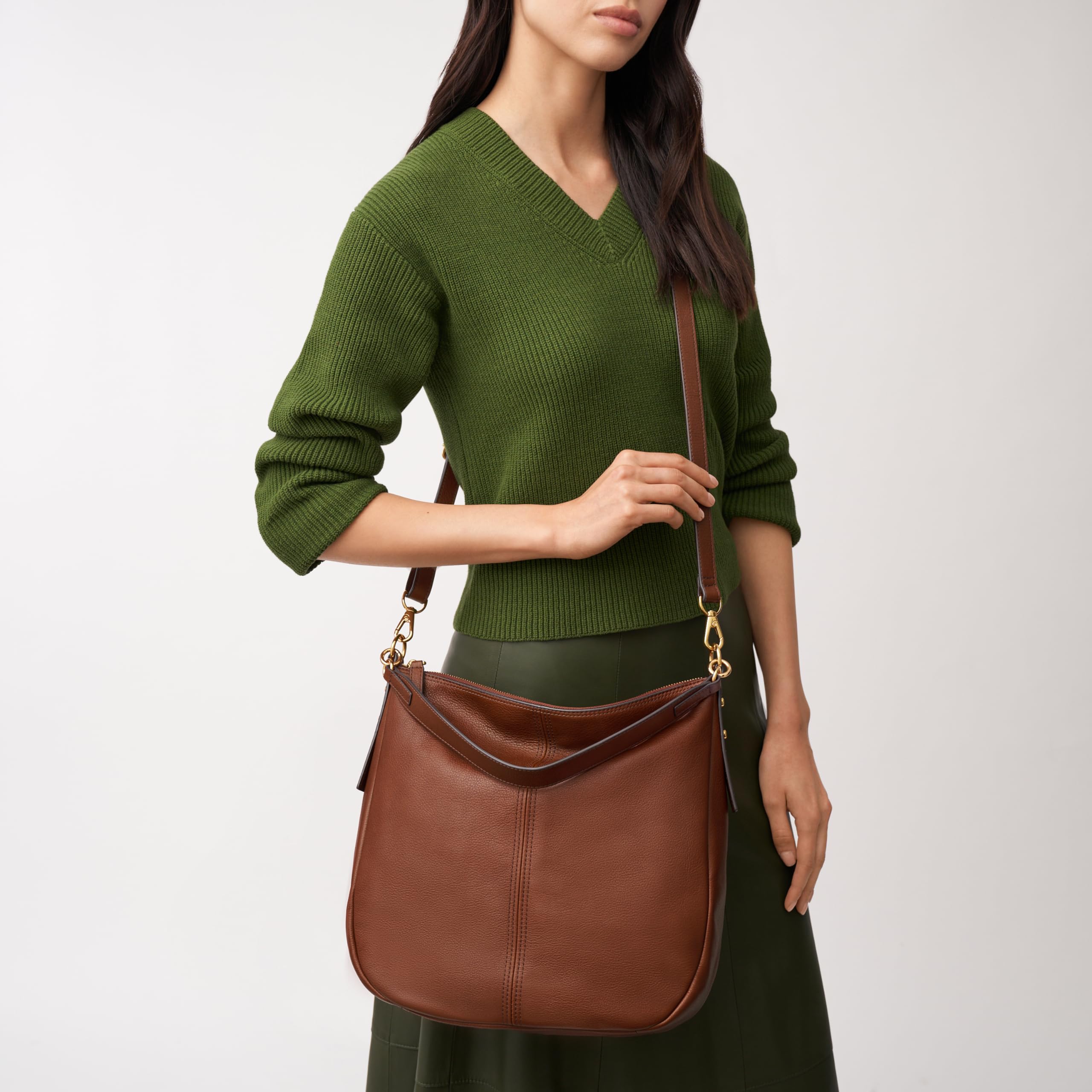 Fossil Women's Jolie Leather Hobo Purse Handbag - Brown Crossbody Bag for Everyday Use | Model ZB1434200 | Perfect for Work, Travel & Casual Outings