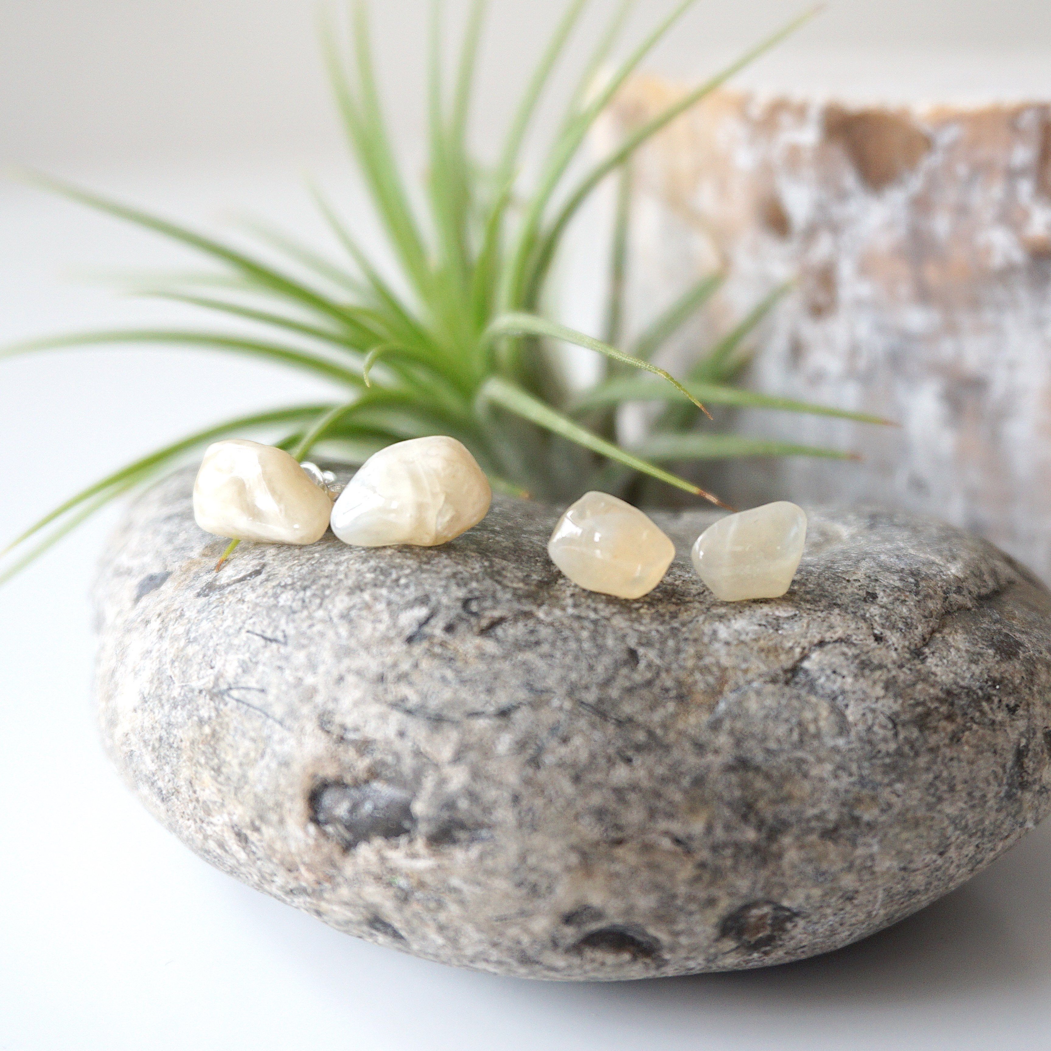 Moonstone Stud Earrings for Women - Hypoallergenic Sterling Silver Post Earrings for Everyday Wear & Special Occasions