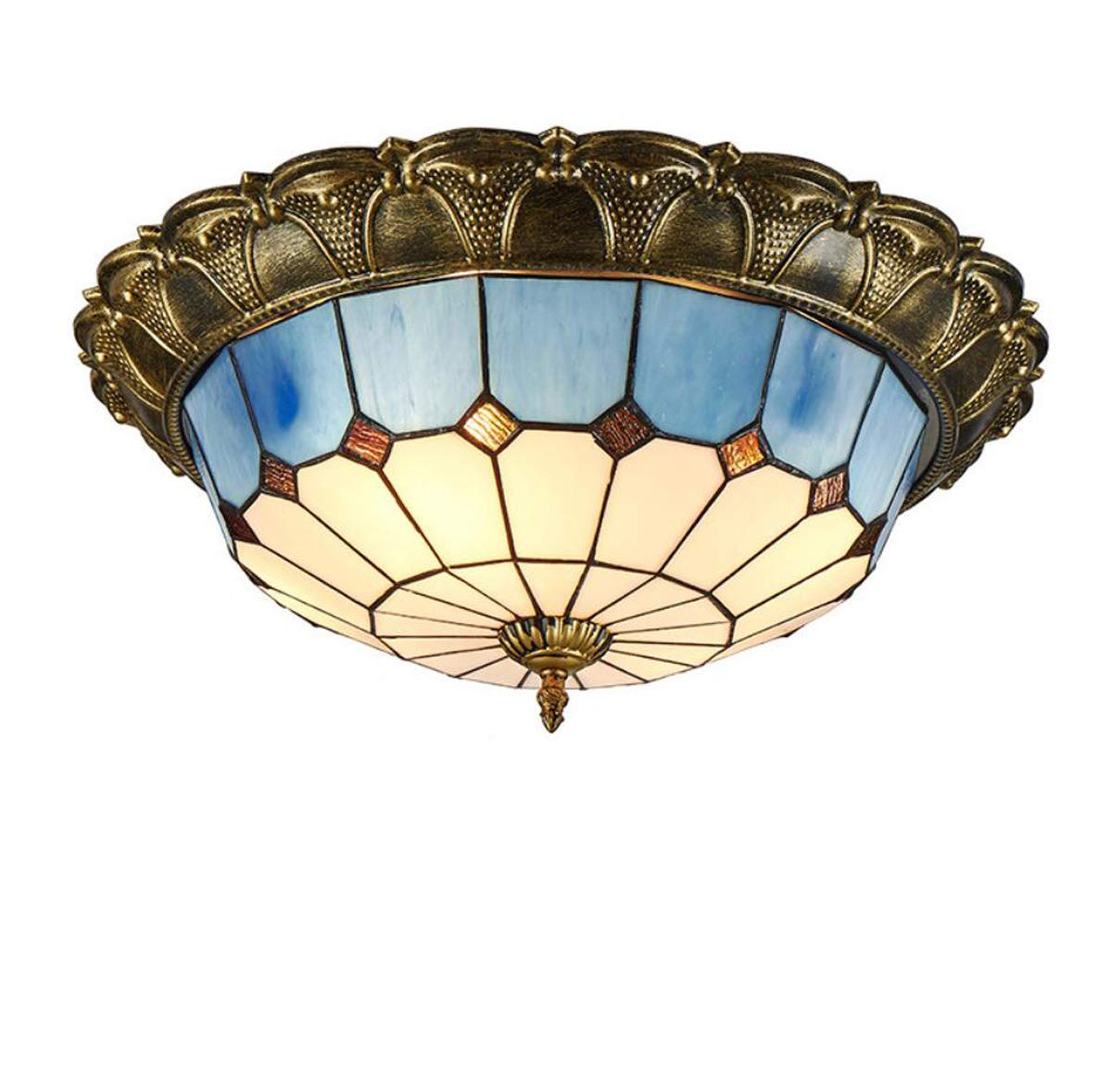 Tiffany Style LED Flush Mount Ceiling Light - 16 Inch Round Stained Glass Fixture with 3-Color Dimmable Lighting for Bedroom, Living Room, Cafe | Mediterranean Home Decor & Ambient Lighting