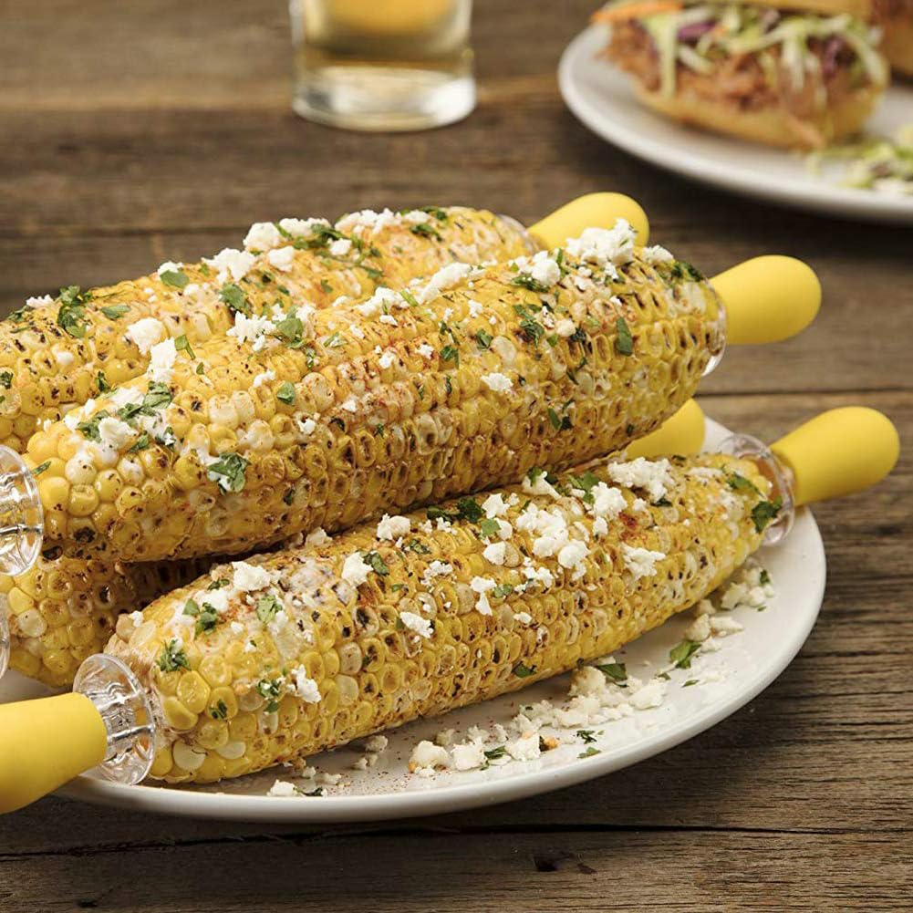 16Pcs/8 Pairs Stainless Steel Corn Cob Holders - Yellow Interlocking Corn Skewers Forks for BBQ, Grilling & Camping | Perfect for Home Cooking, Outdoor Parties & Picnics