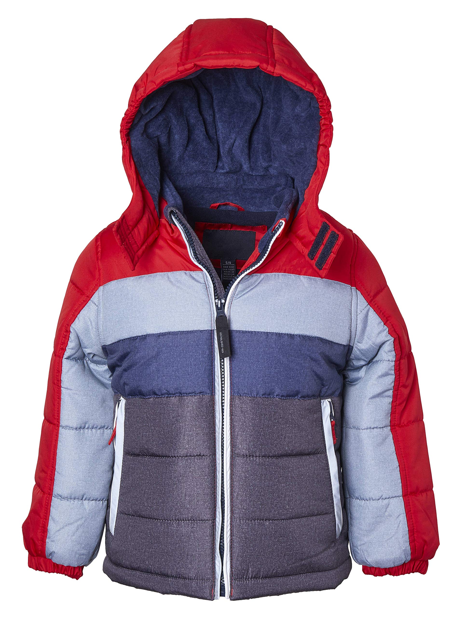 Sportoli Boys' Fleece-Lined Hooded Colorblock Winter Puffer Jacket - Warm Bubble Coat for Kids Outdoor Activities, Snow Play & Cold Weather