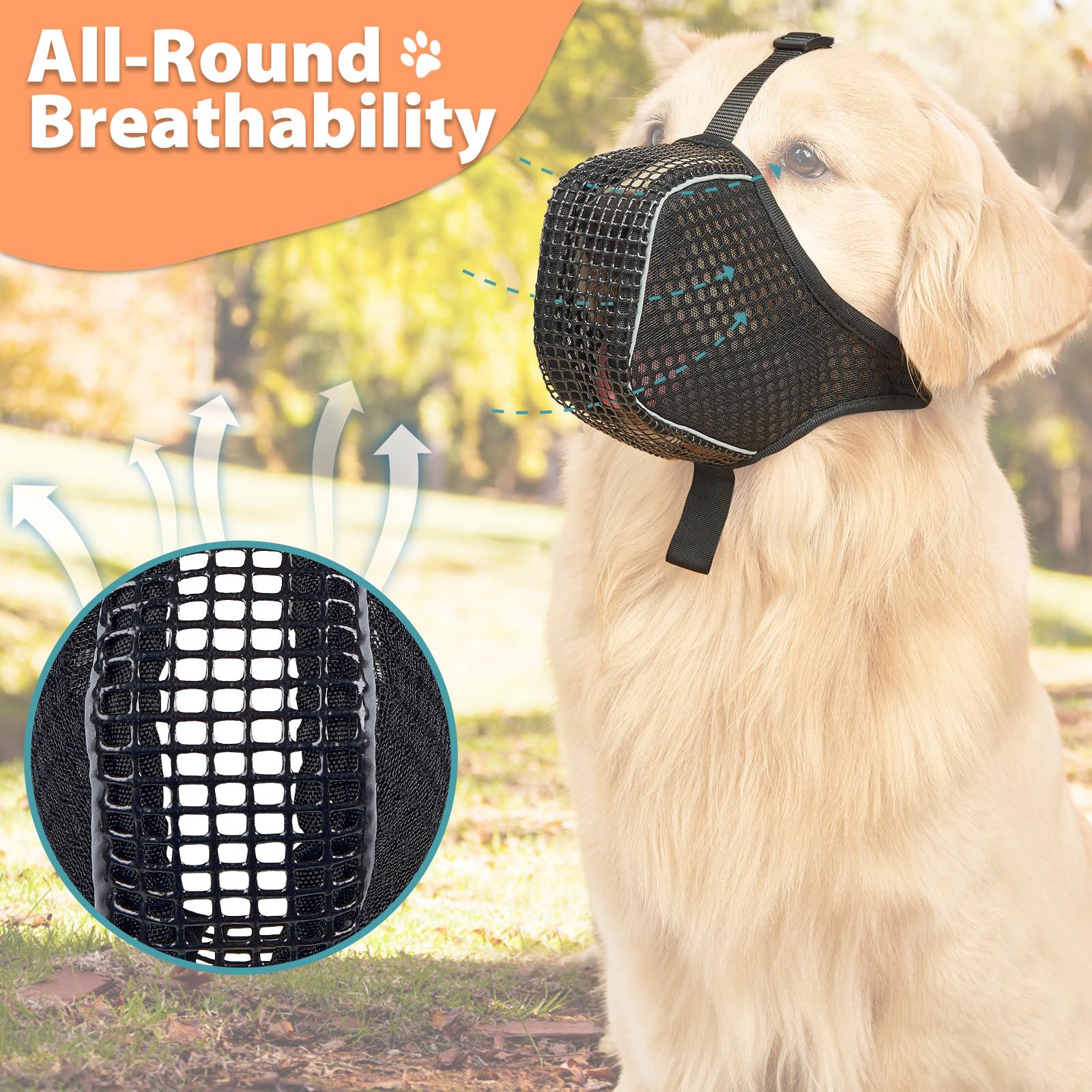 **Mayerzon Dog Muzzle – Breathable Mesh Muzzle for Small, Medium & Large Dogs – Reflective & Soft Anti-Biting Muzzle for Night Walks – Prevents Chewing & Scavenging – Allows Panting & Drinking – Perfect for Training, Grooming & Outdoor Adventures**
