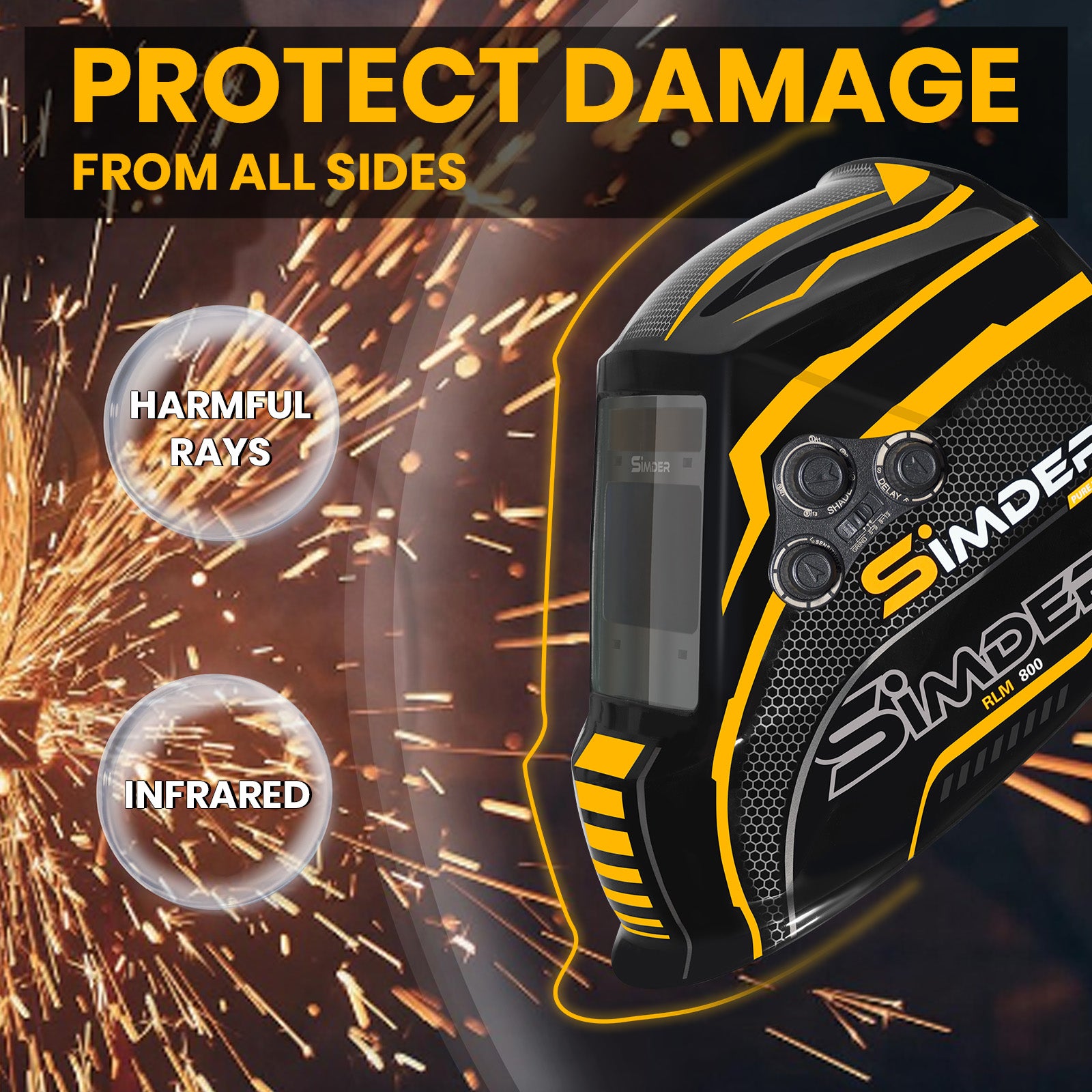SSimder Auto Darkening True View Welding Helmet RLM 800 B - Premium Solar-Powered Welding Mask for Arc/TIG/MIG - Ideal for Metal Fabrication, Construction & DIY Projects