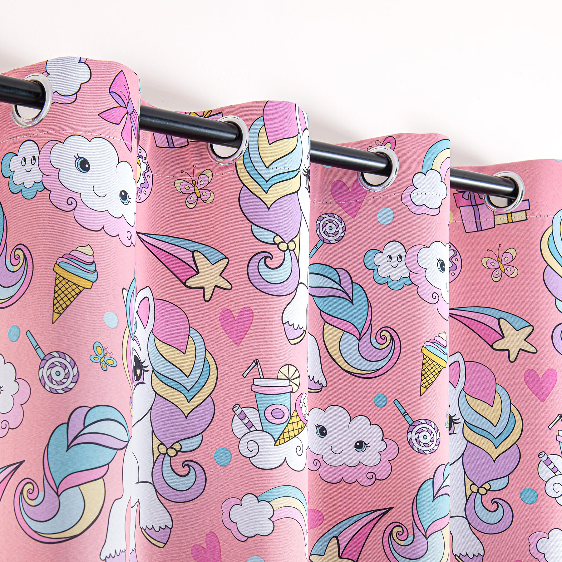 UNISTAR Unicorn Princess Theme Kids Room Curtains - Pink Cute Horse Blackout Window Drapes with Grommet Top (34