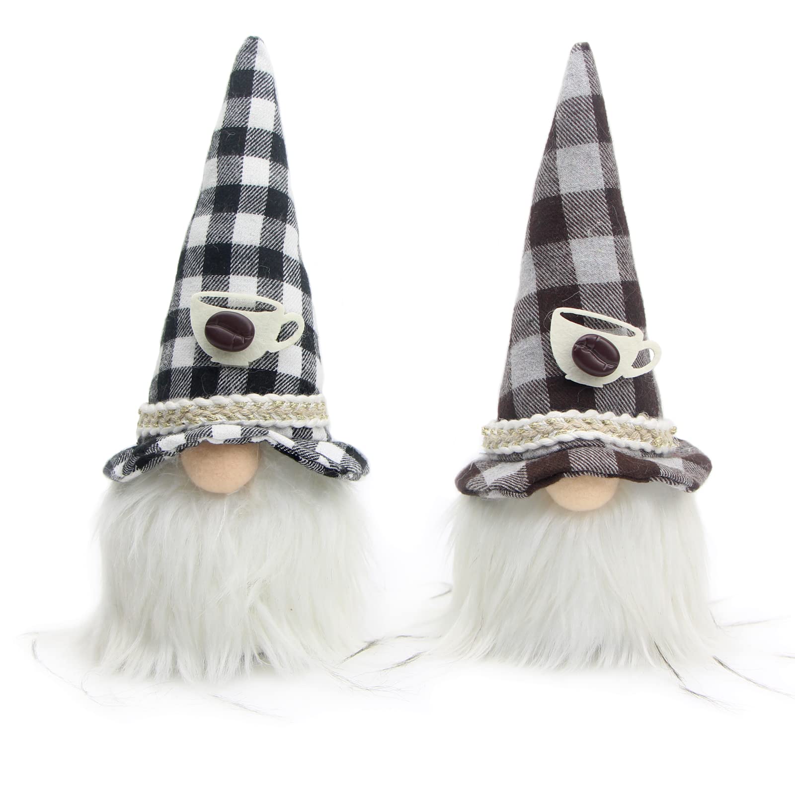 Mrlikale 2Pcs Coffee Gnomes Plush Decor - Handmade Elf Dwarf Collectible Figurines for Coffee Table & Home Office Decor (Black) | Perfect for Coffee Bar, Bookshelf & Gift Giving