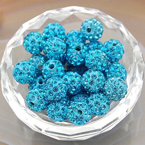 50pcs Czech Crystal Rhinestones - 10mm Pave Clay Disco Ball Spacer Beads (Aquamarine) for Jewelry Making, DIY Crafts, and Party Decorations
