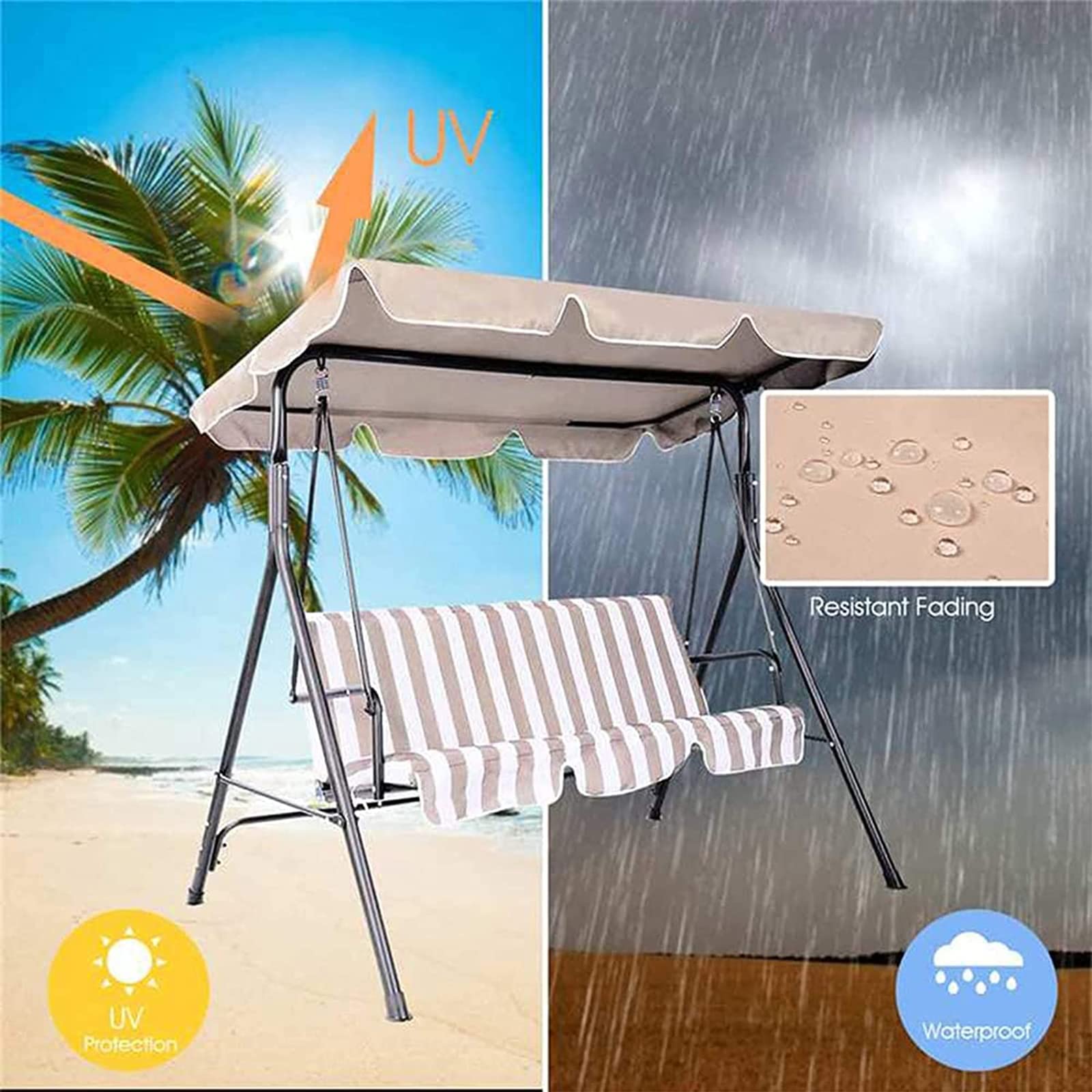 Waterproof Patio Swing Canopy Cover & Cushion Cover Set - Outdoor Swing Seat Protection for Porch, Yard, Garden - Sunshade Top Replacement for All-Weather Use