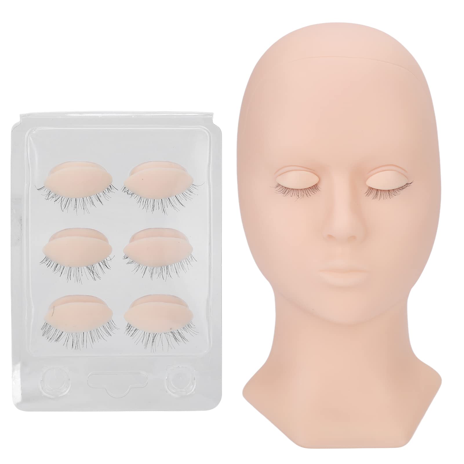 Professional Silicone Lash Mannequin Head with 3 Pairs Removable Eyelids - Double Eyelid Pink Makeup & Eyelash Extension Practice Head for Cosmetology Training - Perfect for Salon Students & Beauty Professionals