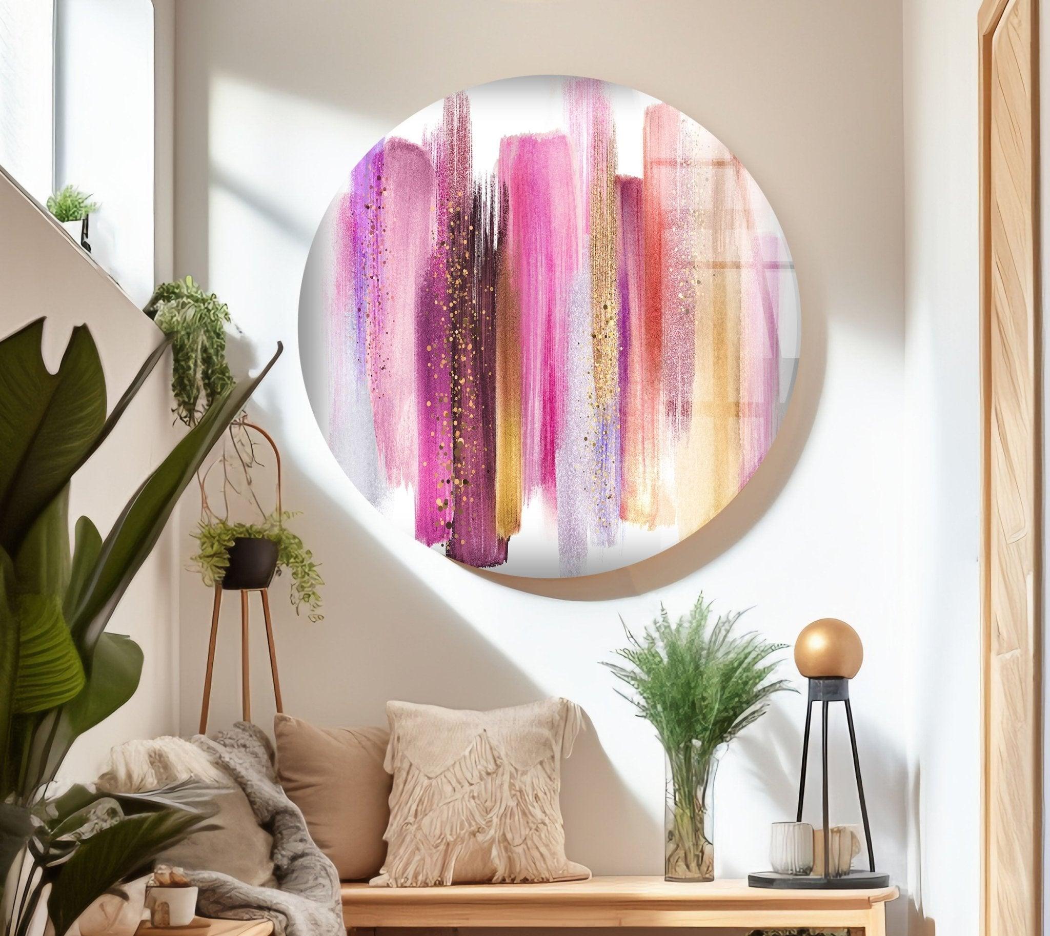Abstract Alcohol Ink Pink Gold Glass Wall Art - Modern Home Decor for Living Room, Bedroom & Office - Unique Handmade Painting for Gifts