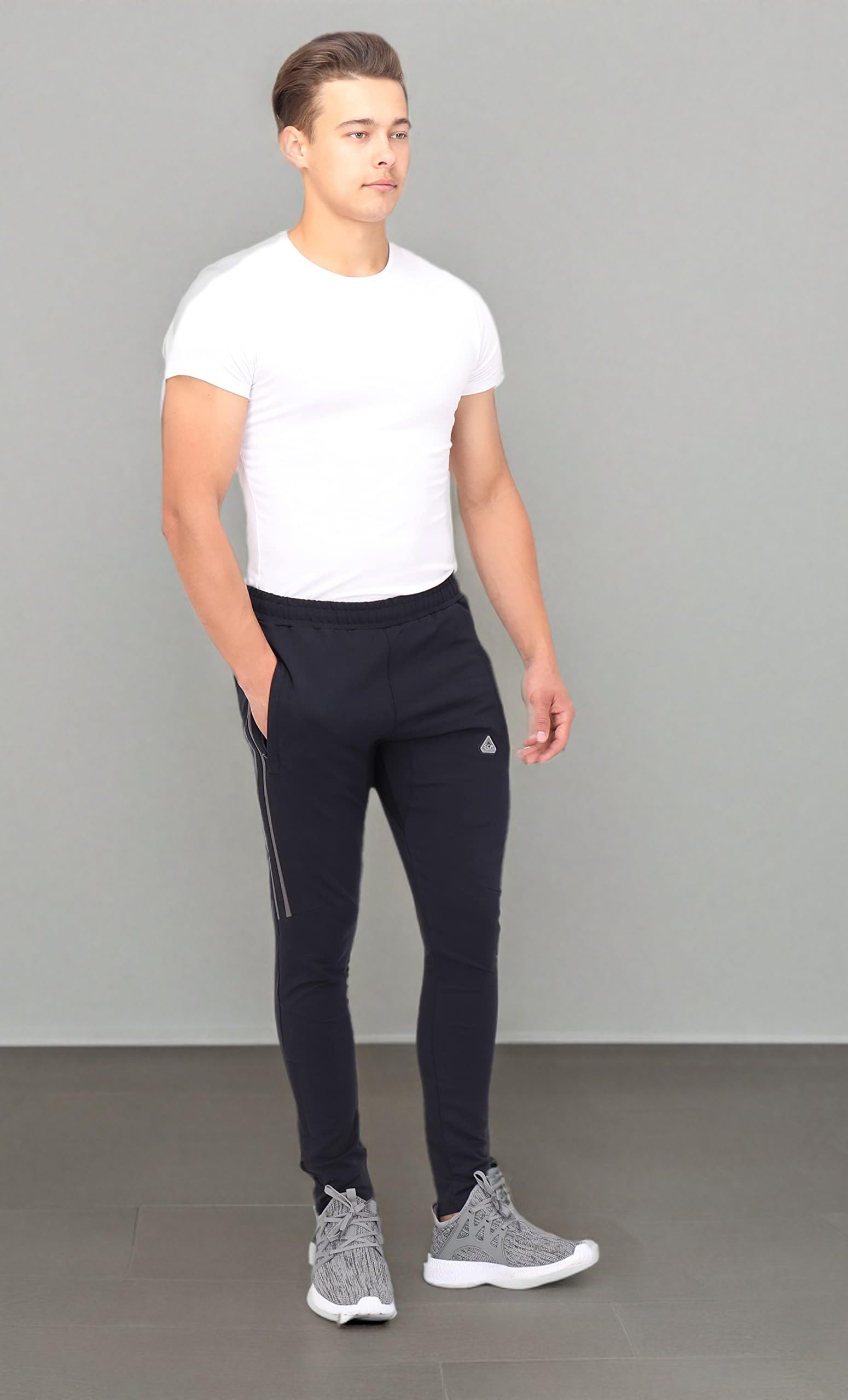 SCR Men's Sweatpants 34Wx36L Tall Joggers with Zipper Pockets & Drawstring Waist - Midnight Black | Comfortable Lounge Pants for Running, Gym & Casual Wear