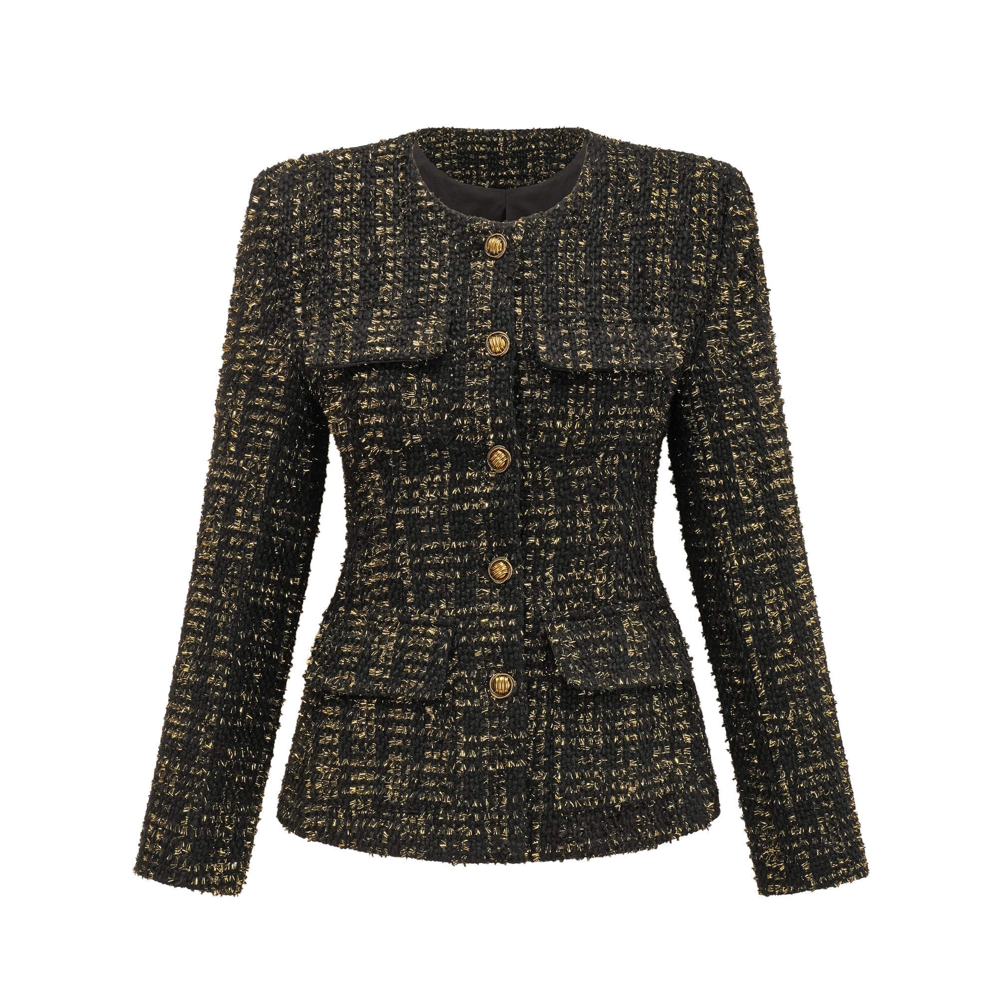 Claudine Black Metallic Tweed Jacket & Shorts Matching Set - Women's Elegant Two-Piece Outfit for Party, Dinner & Special Occasions