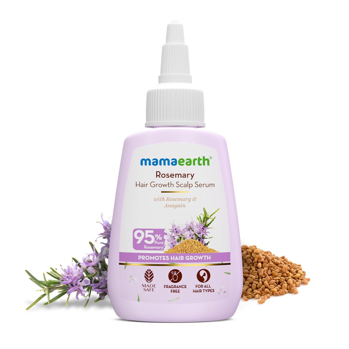 Mamaearth Rosemary Hair Growth Serum 50ml - 95% Pure Rosemary Oil, Anagain, Caffeine & Niacinamide for Hair Fall Control & Thicker Hair | Scalp Treatment for Women & Men | Daily Use for Healthy Hair Growth