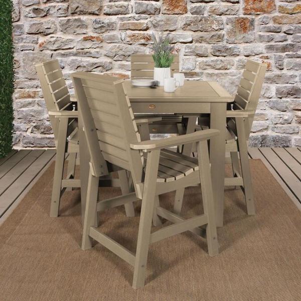 Weatherly 5-Piece Square Counter Height Outdoor Dining Set - Patio Bistro Table and Chairs for Backyard, Garden, Deck or Poolside Dining