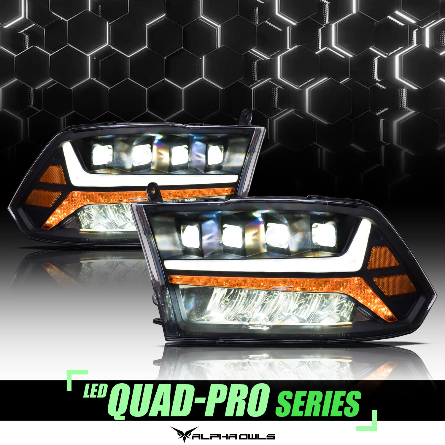 Alpha Owls LED Projector Headlights for Dodge Ram 1500/2500/3500 - White Light Bar & Sequential Signals | Upgrade for 2009-2023 Models