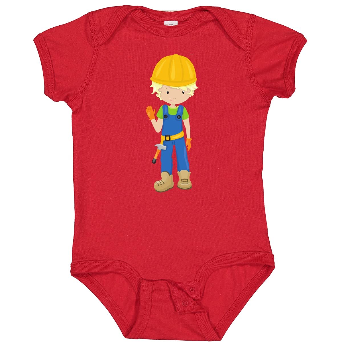 Inktastic Construction Worker Baby Bodysuit - Cute Blonde Boy with Hammer Design | Perfect for Construction-Themed Parties, Playdates & Gifts