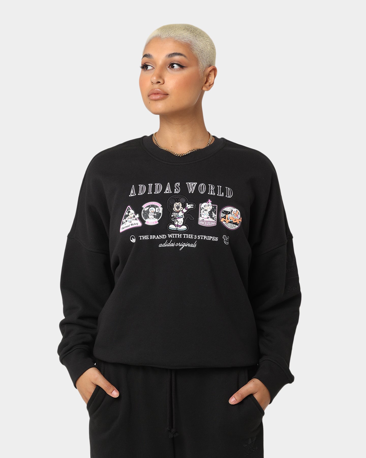 Adidas X Disney Women's Sweater - Black Cozy Pullover for Casual Wear & Lounge - Perfect for Disney Fans, Street Style & Winter Comfort