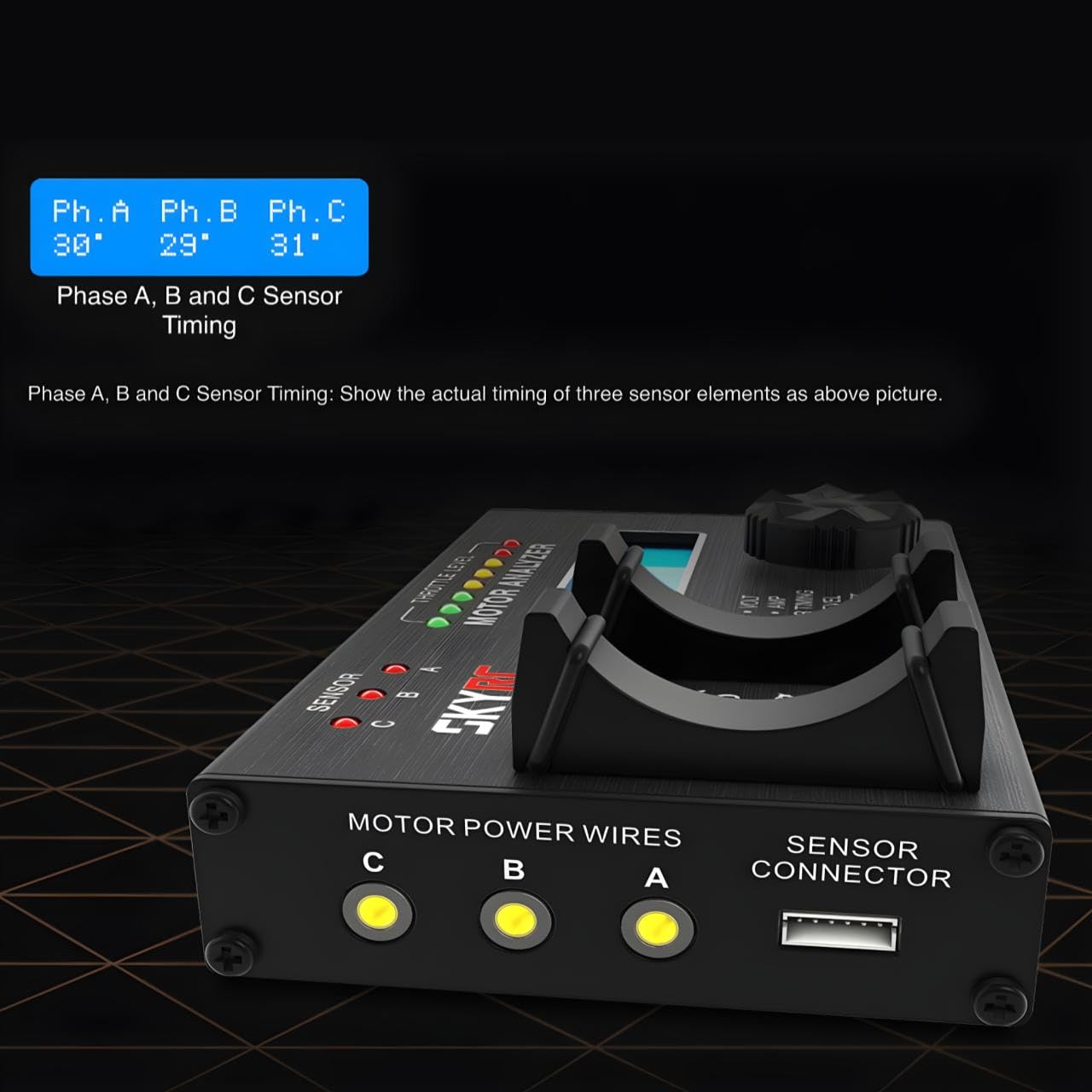 SkyRC Brushless Motor Analyzer - Precise KV, RPM & Timing Measurement Tool with Hall Sensor Check, 2x16 LCD Display | Perfect for RC Cars, Drones & DIY Hobby Projects