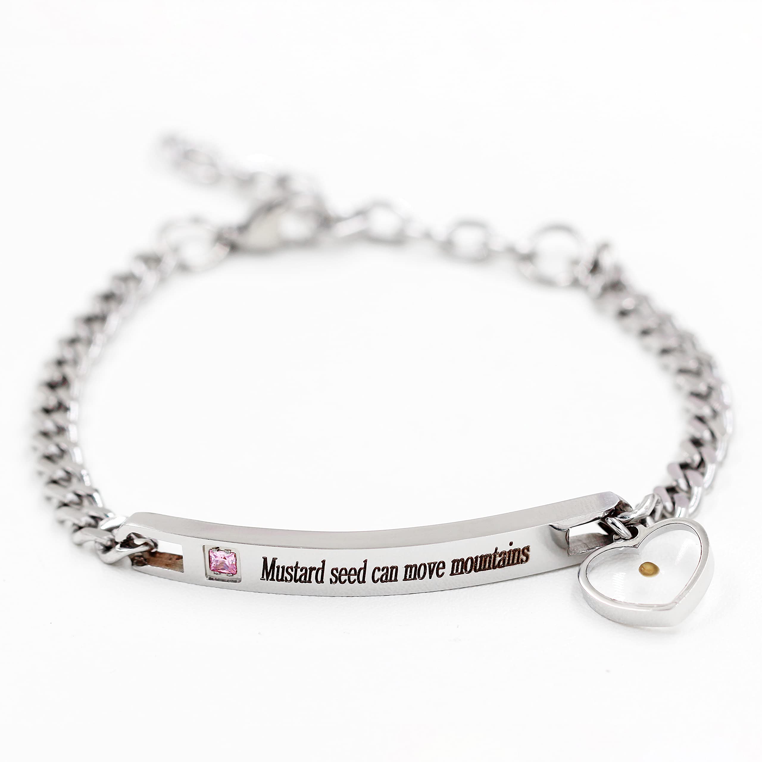 Uloveido Stainless Steel Chain Bangle Bracelet - Engraved 'Faith as Small as Mustard Seed Can Move Mountains' Y1133 - Elegant Religious Jewelry for Women, Perfect for Church, Weddings & Daily Wear
