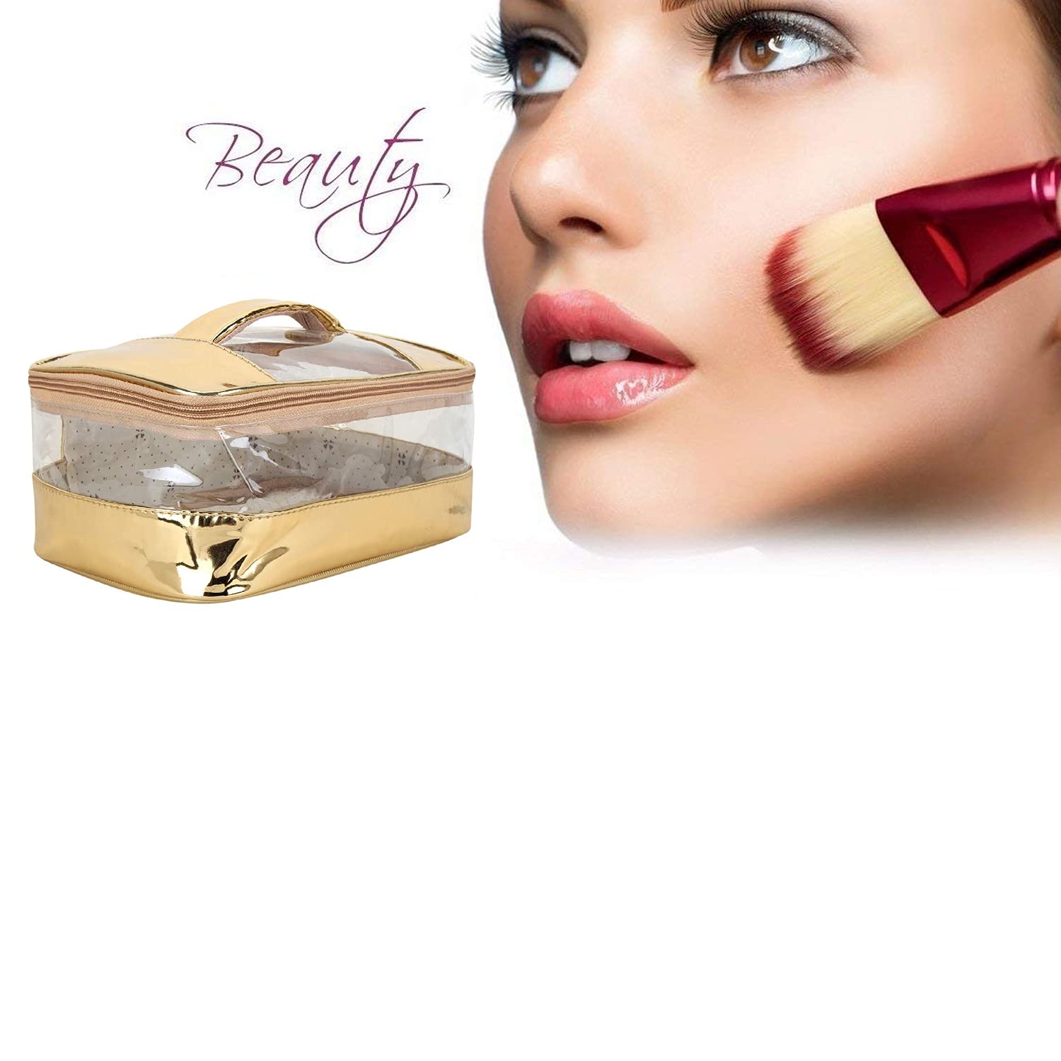 NA PURSE Women's Vanity Box Cosmetic Case for Girls & Ladies - Toiletry Bag CC005 (Gold) | Perfect for Travel, Makeup Storage & Organizer