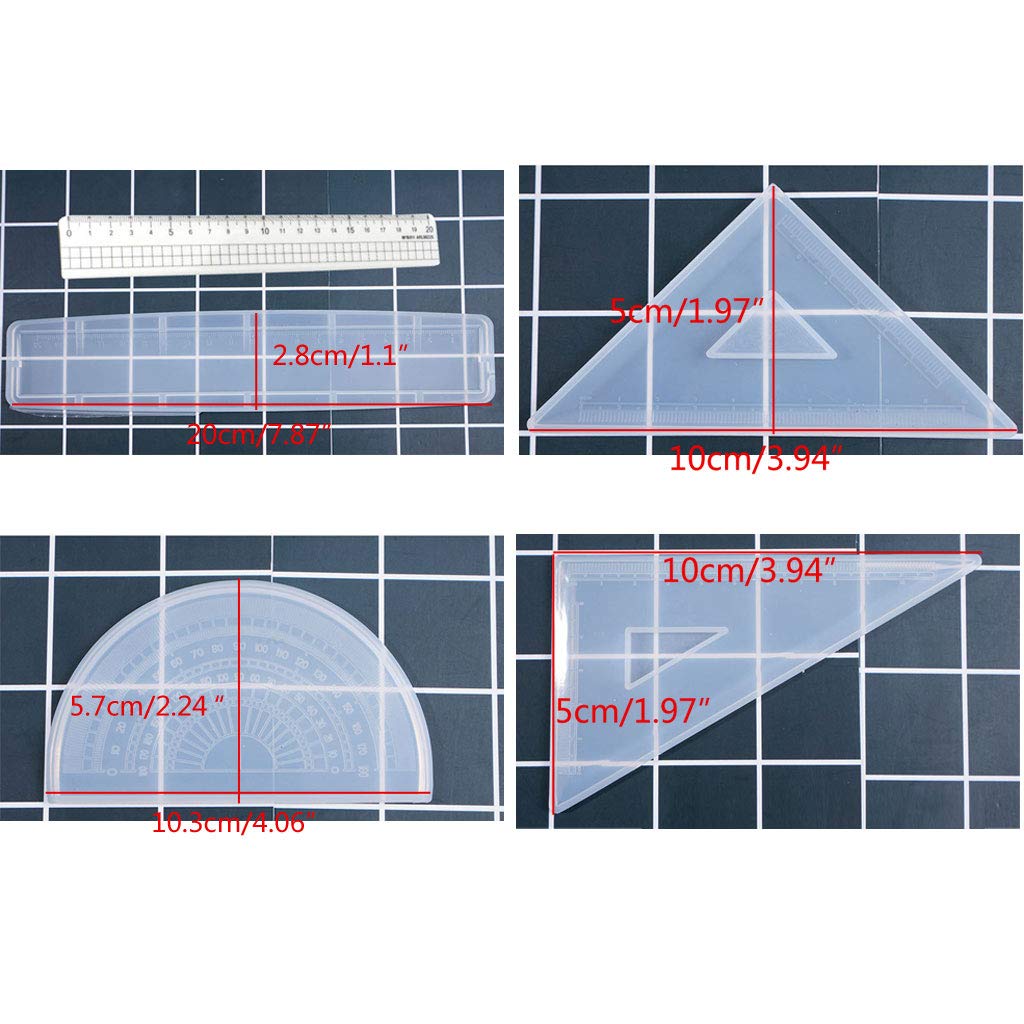 4 Shapes Silicone Resin Ruler Molds - Straight, Square, Triangular Rulers & Protractor for DIY Craft Projects - Perfect for Baking, Soap Making, Candle Making, and Resin Art