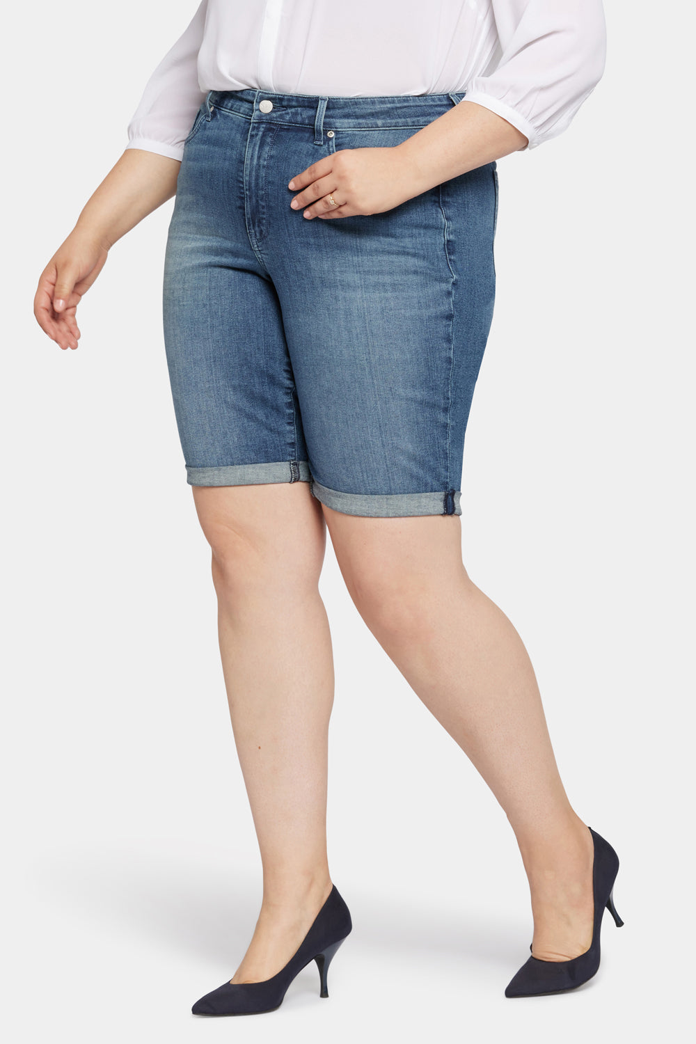 Briella 11 Inch Plus Size Denim Shorts for Women - High Waisted Stretch Jean Shorts for Summer, Casual Wear & Outdoor Activities