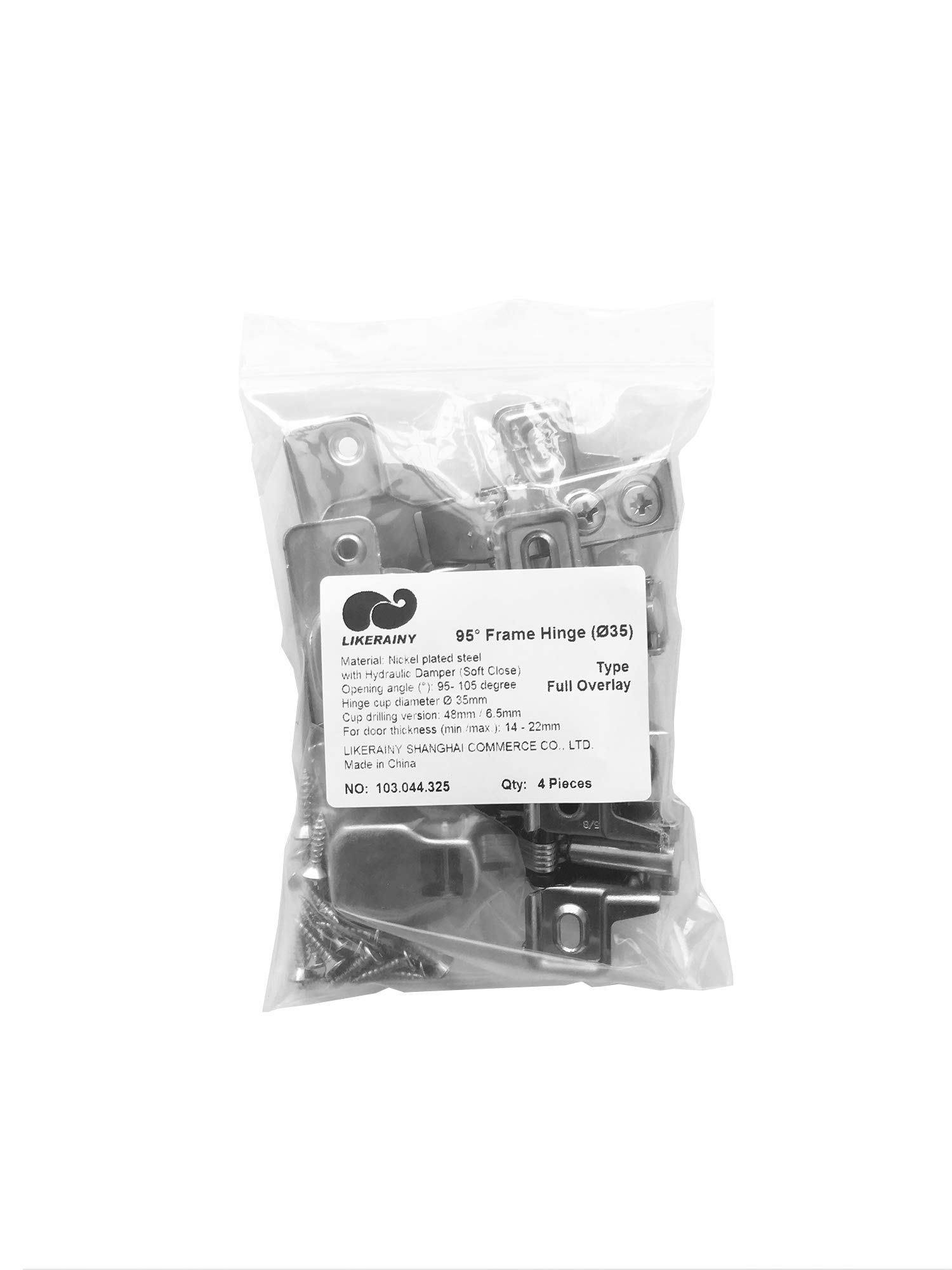 LIKERAINY 35mm Soft Close Cabinet Hinges - 95° Full Overlay Face Frame Hinge with Hydraulic Damper, Compact Mini Hinges for Cabinet, Cupboard & Wardrobe Doors (Pack of 4) - Perfect for Kitchen Cabinets, Bathroom Vanities & Closet Organizers