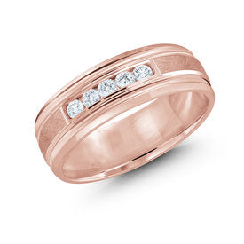 Men's 5 Diamond Center Brushed Wedding Band Ring - 14K White Gold Comfort Fit Wedding Ring for Men - Perfect for Engagement, Anniversary & Special Occasions