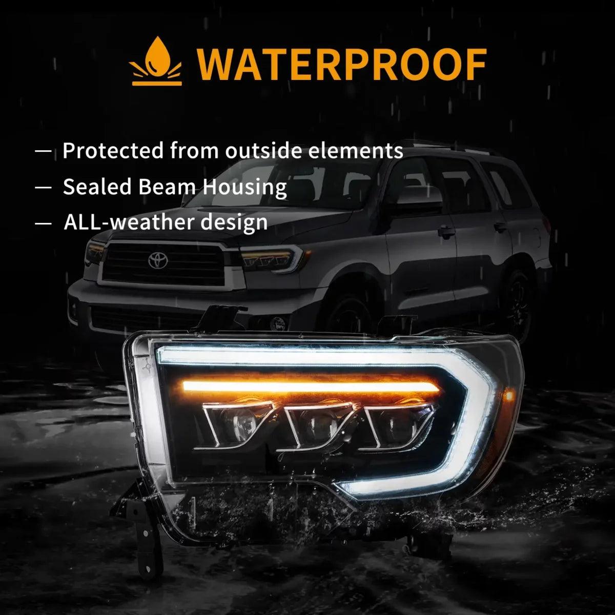 LED Headlight Assembly Matrix Projector Black for 2007-2013 Toyota Tundra 2nd Gen (XK50) & 2008-2021 Toyota Sequoia SR5 2nd Gen (XK60) - High Performance Replacement Headlights for Night Driving and Off-Road Adventures