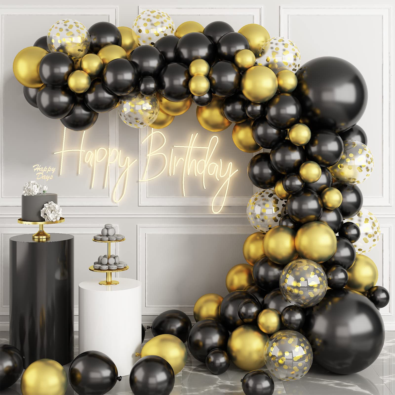 Black Gold Balloon Garland Arch Kit - 99Pcs Metallic Confetti Balloons for Baby Shower, Wedding, Birthday, Graduation, Anniversary & Bachelorette Party Decorations - Perfect for Photo Backdrops, Wall Decor, and Event Centerpieces
