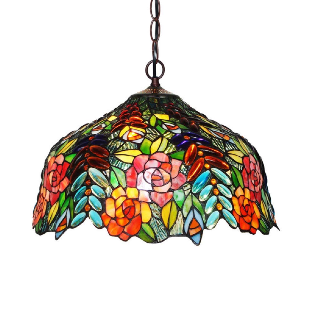 Tiffany Style Stained Glass Pendant Light - 3-Light Bronze Ceiling Chandelier in Blue | Perfect for Dining Room, Kitchen Island & Bedroom Lighting