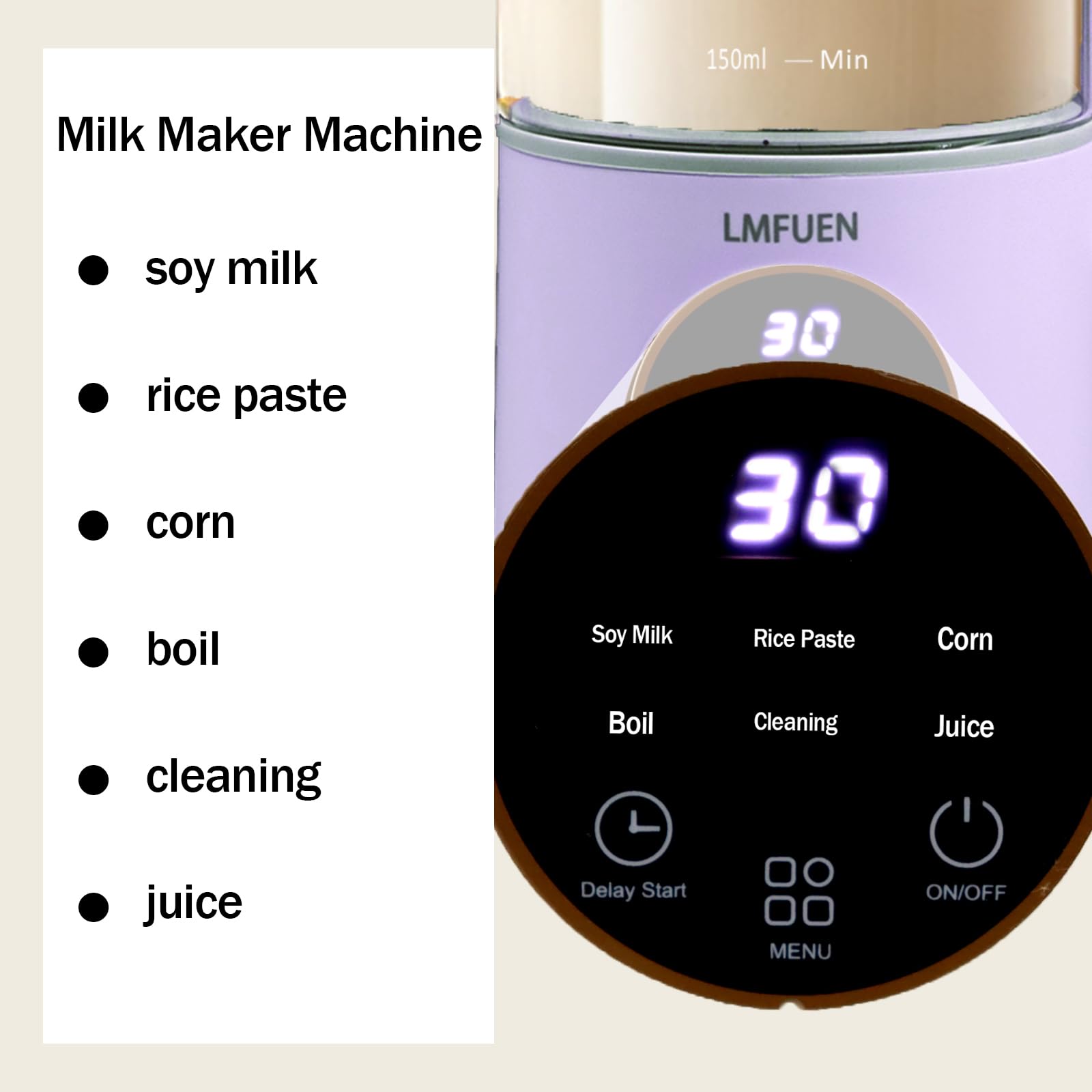 Automatic Nut Milk Maker Machine - 40oz Electric Soy Milk Maker for Homemade Almond, Oat, Soy & Plant-Based Milk, Soup Maker with Delay Start, Keep Warm & Self-Cleaning Function (Purple) - Perfect for Vegan, Keto & Healthy Lifestyle Breakfasts