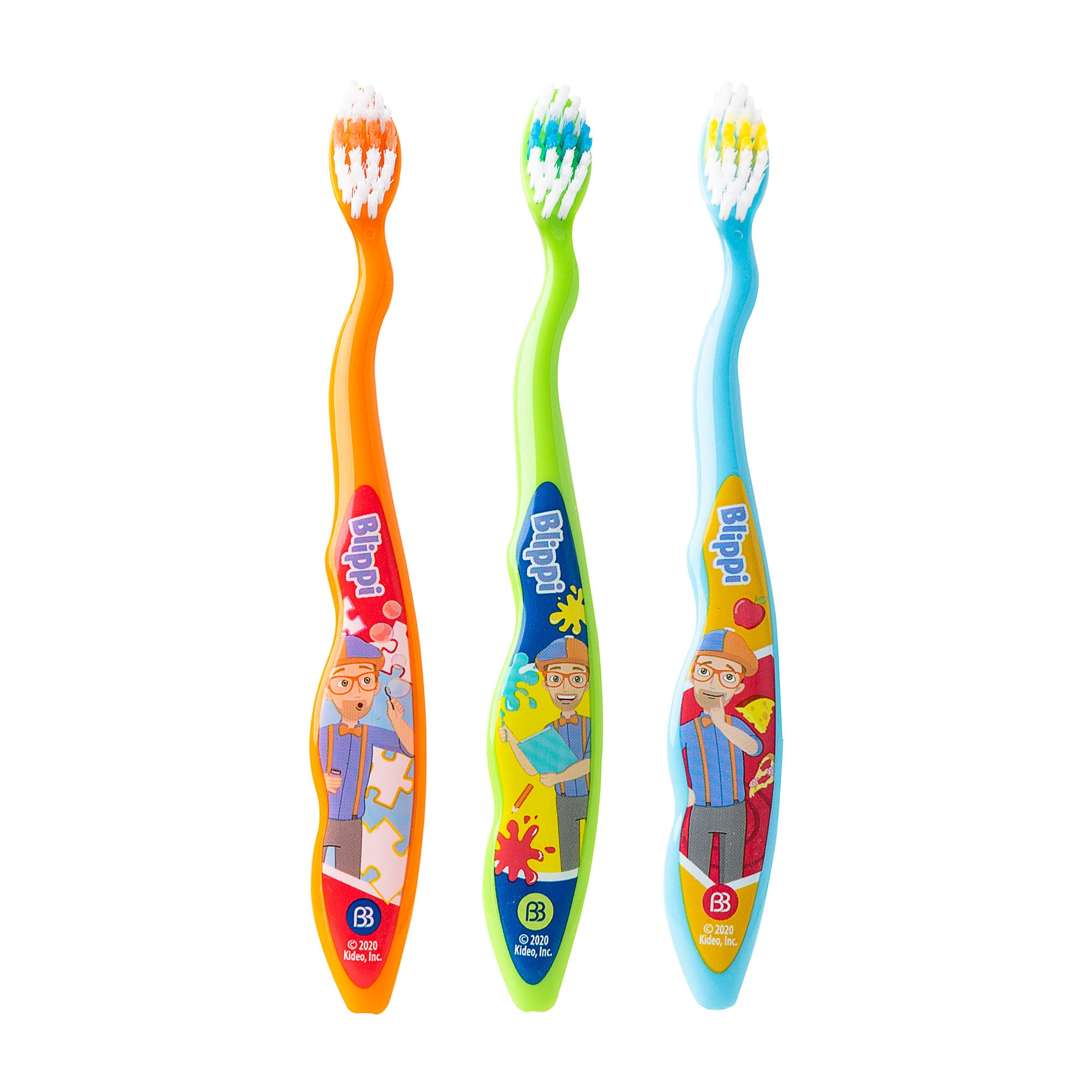 Blippi Kids Toothbrushes for Toddlers 2-4 Years - Soft Bristle Manual Toothbrush Set of 3 - Fun & Safe Brushing for Children - Perfect for Home, Travel & School