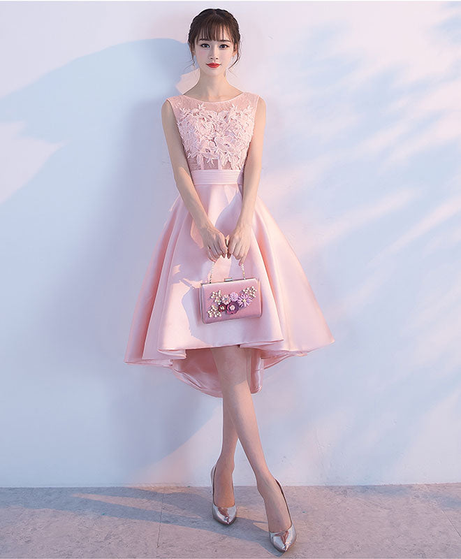 Elegant Pink Lace Short Prom Dress with High-Low Hem - Perfect for Evening Parties, Homecoming & Special Occasions