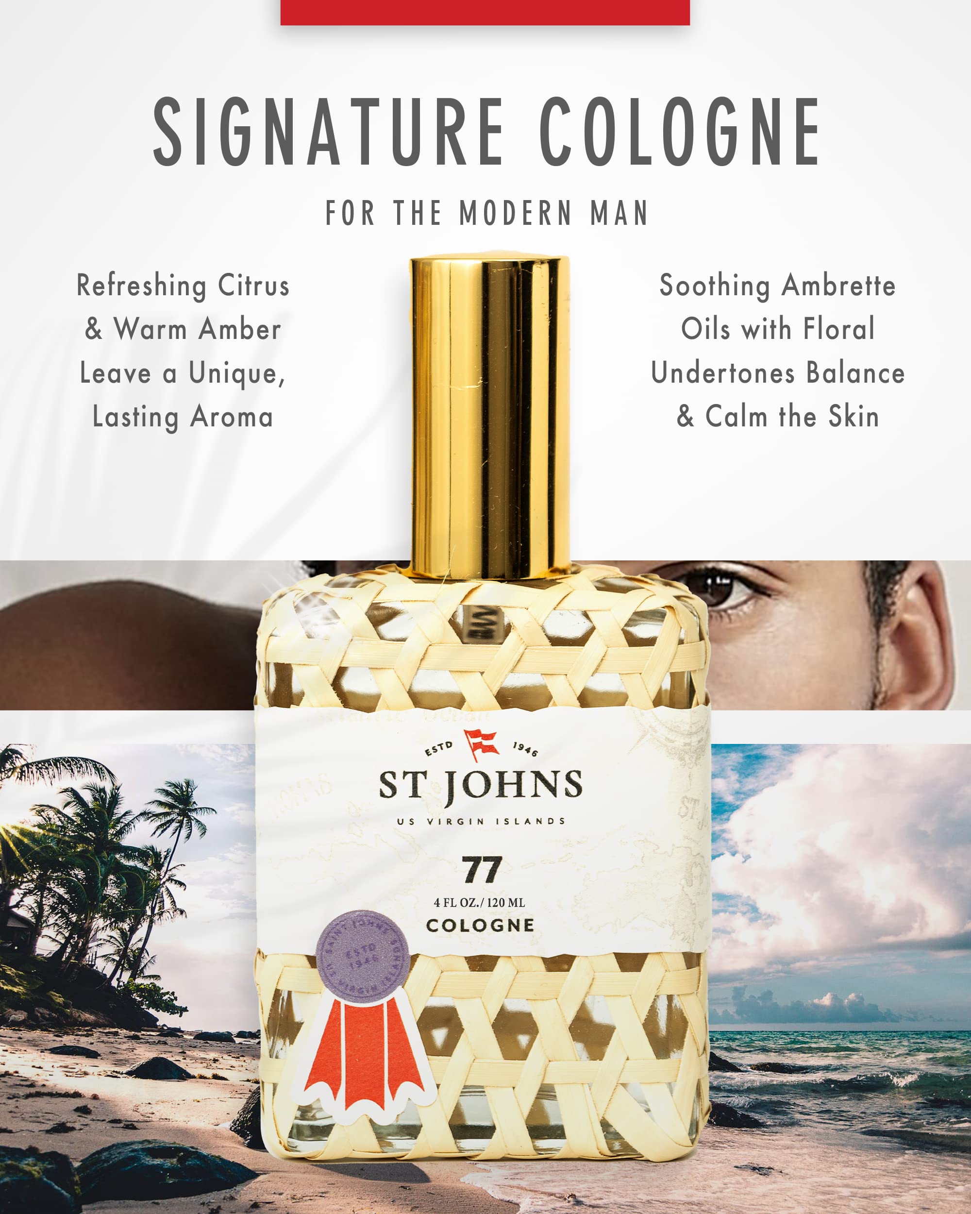 St. John Fragrance Company No. 77 Cologne for Men | Virgin Islands Inspired Fresh Scent | 4 oz Eau de Cologne Spray | Sophisticated Fragrance for Day & Night Wear