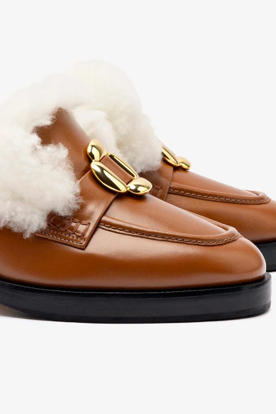 Bobbie Loafer Shoes for Women - Genuine Caramel Leather & Natural Shearling Insoles - Comfortable Slip-On Loafers for Work, Office & Casual Wear