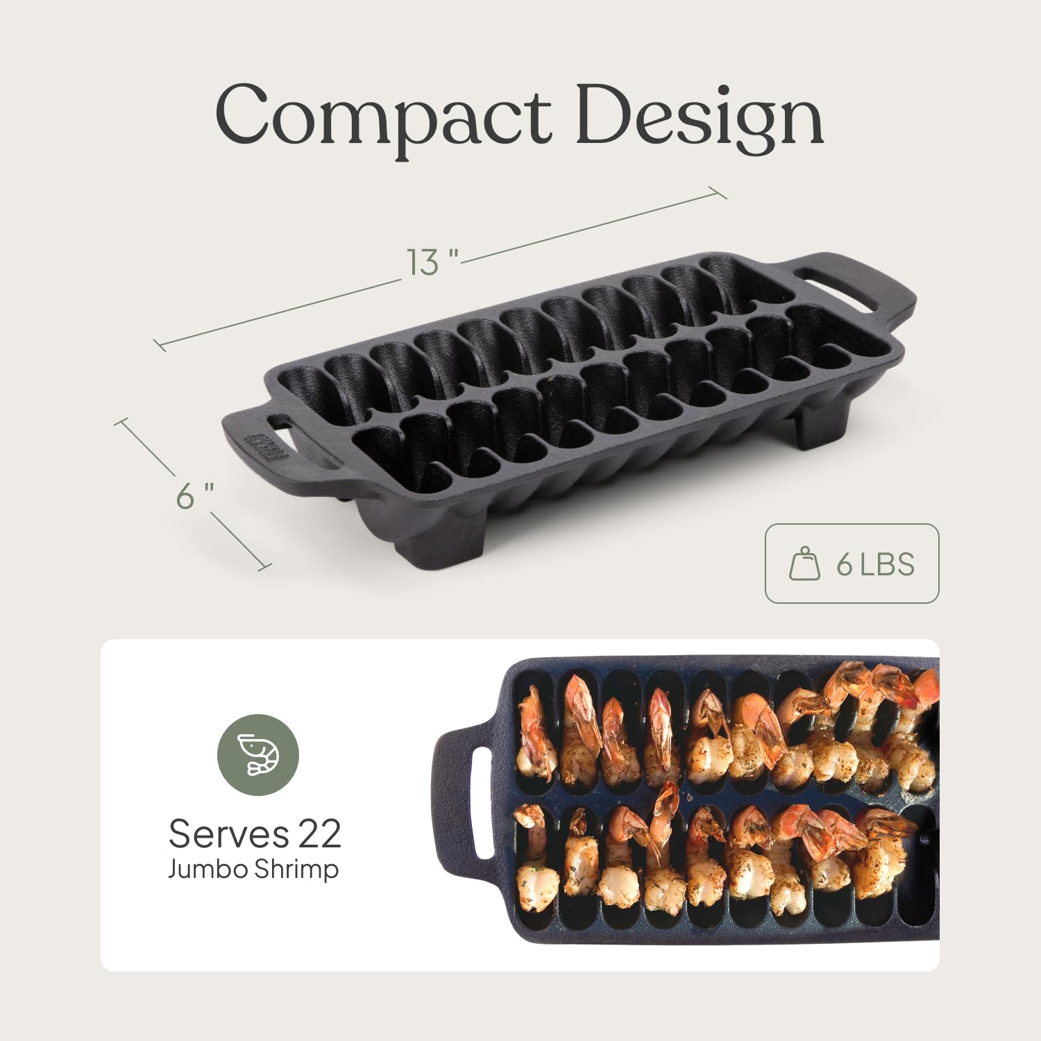 TOMO Cast Iron Shrimp Grill Pan - Heavy Duty Skillet for BBQ, Seafood & Vegetables - Perfect for Grilling, Roasting & Searing - Indoor & Outdoor Cooking