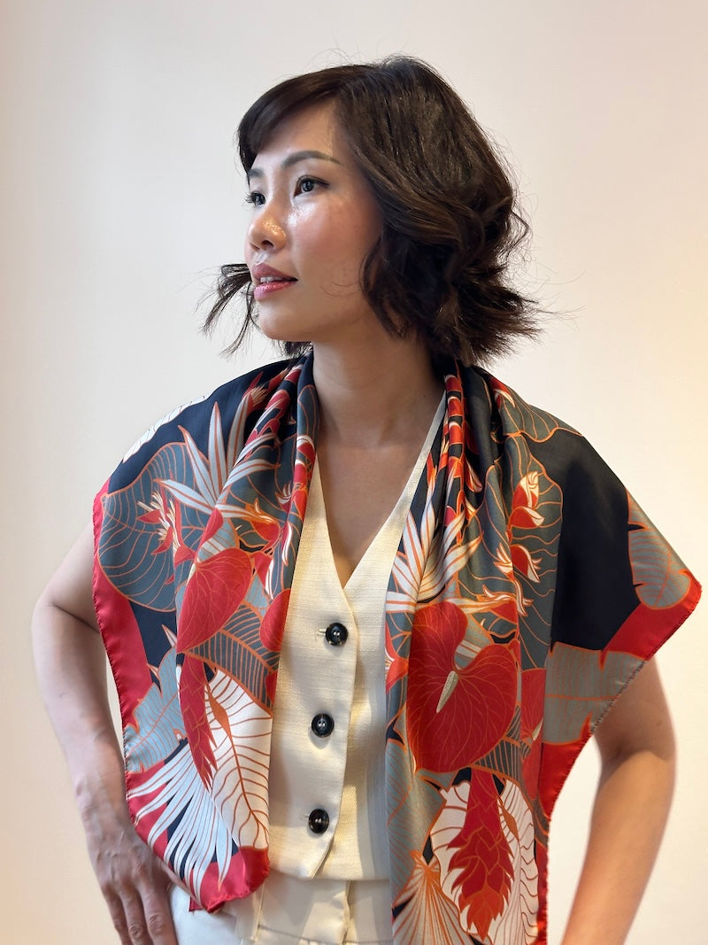 Stylish Tropical Print Silk Scarf for Women - Lightweight Fashion Accessory for Beach Parties, Summer Outfits & Vacation Essentials
