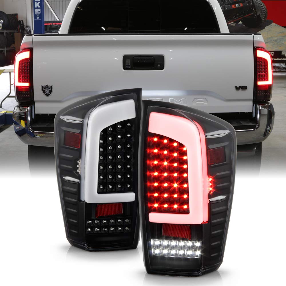 ACANII LED Tail Lights for 2016-2021 Toyota Tacoma - Black Full LED Tube Brake Light Assembly Pair (Left+Right) - Durable Onyx Black Design for Enhanced Night Visibility & Style Upgrade