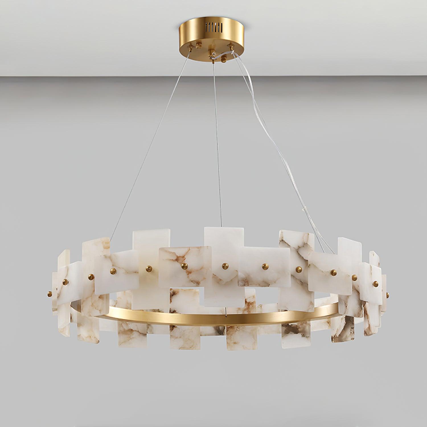 Elegant Alabaster Halo Chandelier - Modern Crystal Ceiling Light Fixture for Dining Room, Bedroom & Living Room Decor